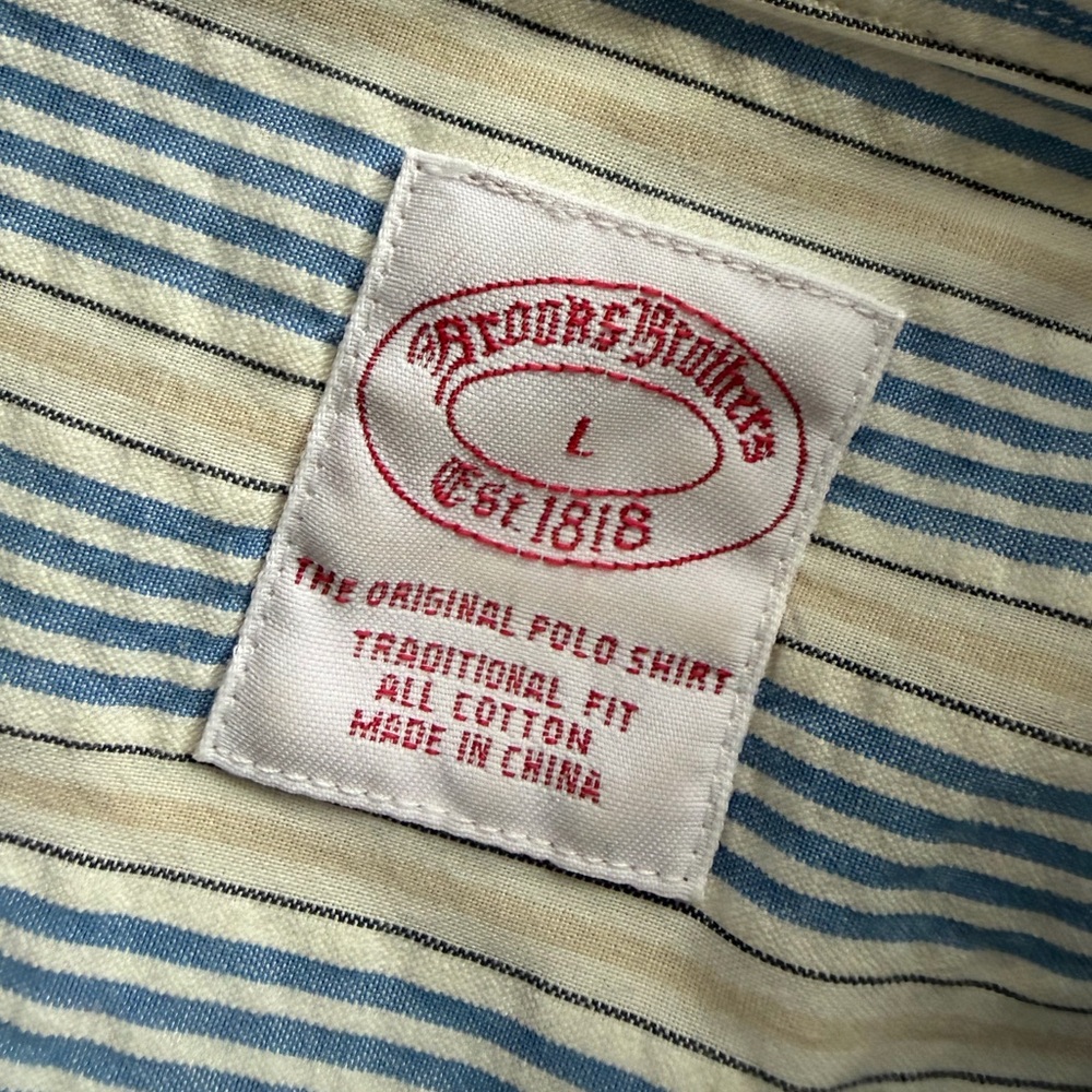BROOKS BROTHERS 🐑 Men’s Blue & White w Gray Short Sleeve Seersucker Shirt -LG
